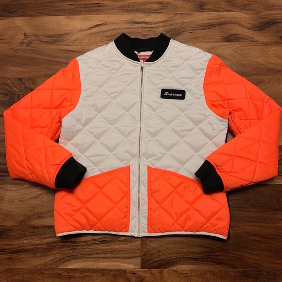 supreme color blocked quilted jacket